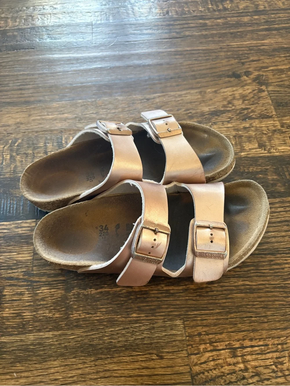 Birkenstock Kids Arizona Double Strap Sandals in Metallic Rose